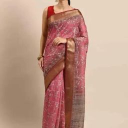 Silk Land Pink Printed Saree With Unstitched Blouse-image-42