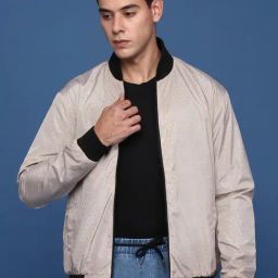 Showoff Cream Nylon Slim Fit Geometric Jacket-13