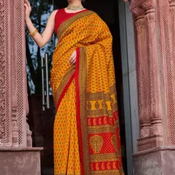 Saree Mall Yellow Printed Sarees With Unstitched Blouse-image-55