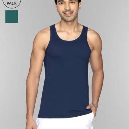XYXX Navy & Bottle Green Round Neck Vest - Pack of 2-image-79