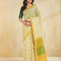 Fabindia Yellow Regular Fit Printed Saree-picture-41
