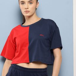 Slazenger Colourblocked Drop-Shoulder Sleeves Pure Cotton Boxy Crop T-shirt-image-56