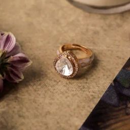 Curio Cottage Meira White Enamel & Kundan Tear Drop Ring-9