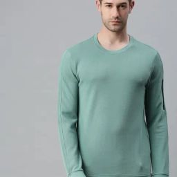 SHOWOFF Green Cotton Slim Fit Solid Sweatshirt-image-89