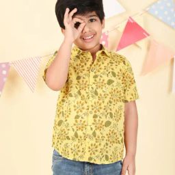 Fabindia Boys Yellow Cotton Printed Shirt-image-69