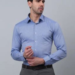 Cantabil Blue Regular Fit Self Design Shirt-image-75