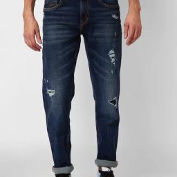 Spykar Blue Cotton Comfort Fit Distressed Jeans-image-37