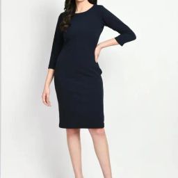 Exude Navy Plain A-Line Dress-image-17