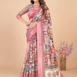 Saree Mall Pink Printed Sarees With Unstitched Blouse-picture-19