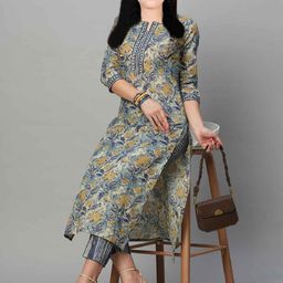 Vetrokart Girls Floral Printed Regular Raw Silk Kurta with Trousers-image-47