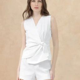 RAREISM White Cotton Solid Sleeveless Top-image-13