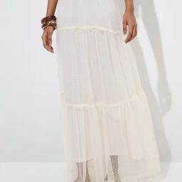 LOV by Westside Off-White Mesh Detailed Tiered High-Rise Skirt-image-73