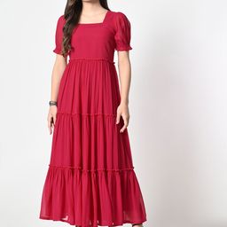 OTIRA Women Puff Sleeve Fit-Flare Maxi Dress-image-90