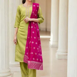 SKYLEE Women Floral Embroidered Regular Sequinned Kurta with Trousers & With Dupatta image 3