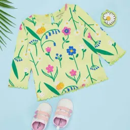 Pantaloons Baby Girls Vivid Chartreuse Cotton Printed Full Sleeves T-Shirts-image-4