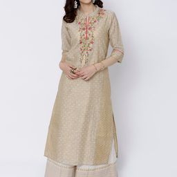 Vishudh Women Beige Printed Straight Kurta-picture-1