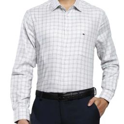 Tommy Hilfiger White & Frosted Green Cotton Regular Fit Checks Shirt-image-74