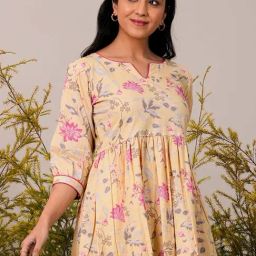 Libas Yellow Floral Print Flared Short Kurti-image-26