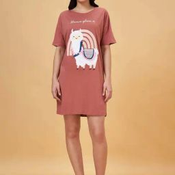 Dreamz by Pantaloons Brown Cotton Printed Sleep Tee-picture-48