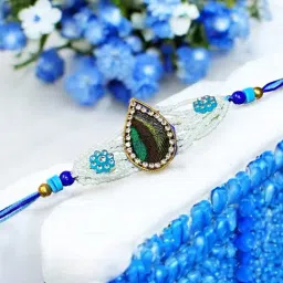Anikas Creation Blue Peacock Feather Rakhi for Brother-picture-43