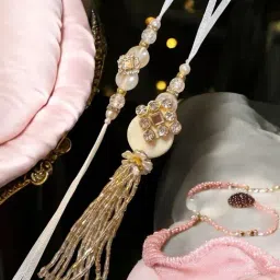 Anikas Creation Cream Beautiful Gold Tassel Design Rakhi for Bhaiya & Bhabhi-picture-38