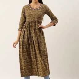 Shaily Brown Cotton Regular Fit Printed Kurta-image-25