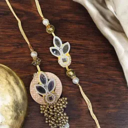 Anikas Creation Cream Traditional Gold & Pearl Rakhi for Brother-picture-37