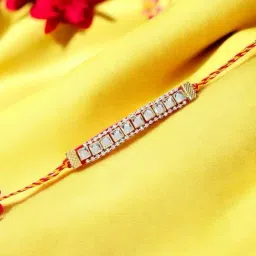 Anikas Creation White Elegant Handcrafted Rakhi with Mirror Stones for Brother-picture-44