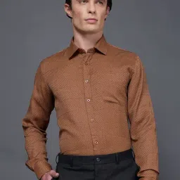 Daniel Hechter Brown Cotton Blend Slim Fit Printed Formal Shirt-image-49