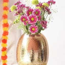 BEHOMA Golden Metal Oval Flower Vase (8.2 Inch)-image-61
