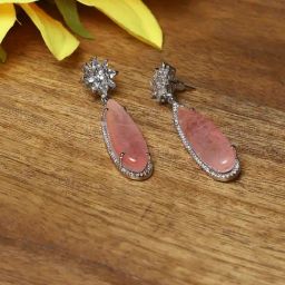 Biba Silver-Plated Contemporary Stone Studded & Beaded Drop Earrings-image-34