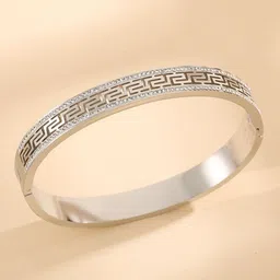 MYKI Stainless Steel Silver-Plated Artificial Stones Studded Kada Bracelet-picture-3