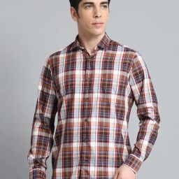 Monte Carlo Brown Cotton Regular Fit Checks Shirt-image-98