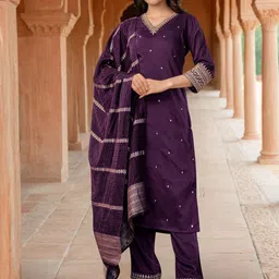 SANISA Women Solid Kurta with Trousers & Dupatta-image-83