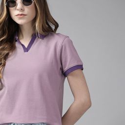 Roadster Women Lavender Solid Polo Collar T-shirt-image-77