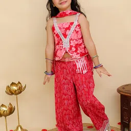 Aj DEZInES Girls Floral Printed Sleeveless Pure Cotton Top With Palazzo-image-23