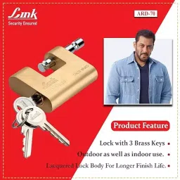 Link 70 mm Brass Body with 3 Keys Armored Padlock image 2