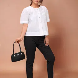 Komarri U Round Neck Solid Linen Top-image-27