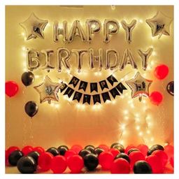Bubble Trouble Solid Happy Birthday Balloons Decoration Kit Combo For Birthday Parents Kids Baby Red Black Theme - Pack of 48-5
