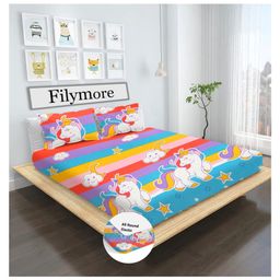 Filymore unicorn Elastic Fitted bedsheet for double bed made with pure microfiber 1 bedsheet and 2 pillow cover Size 72x72inches fit up to 6inches mattres Colour Multicolour-5