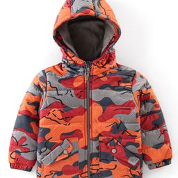 Babyhug Full Sleeves Hooded & Padded Jacket Camo Print- Orange Red & Grey-picture-12