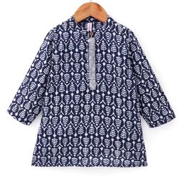 Babyhug 100% Cotton Full Sleeves Kurta With Abstract Print - Blue-image-54