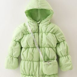 Little Kangaroos Full Sleeves Hooded Padded Jacket with Foil Print & Sling Bag - Mint Green-image-65