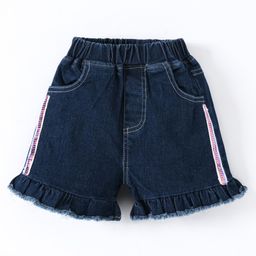 Kookie Kids Mid Thigh Solid Shorts with Frill Detailing - Blue-image-87