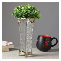 De Maison Decor Diamond Blossom Glass Vase with antique brass rings-11