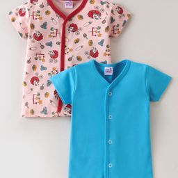 Ben Benny Cotton Knit Half Sleeves Jhablas With Baby Cradles Print Pack Of 2 - Pink & Blue-image-99