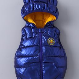 Kookie Kids Sleeveless Padded Hooded Jacket with Ears Applique & Duck Patch Detailing - Navy Blue-image-93