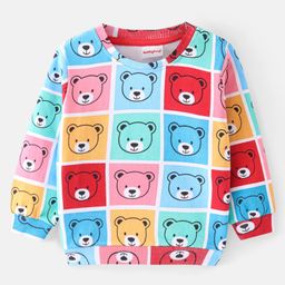Babyhug Cotton Knit Full Sleeves Sweatshirt with Colour Block Design & Bear Print - Multicolour-image-70