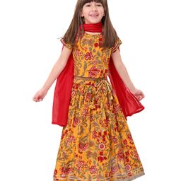Babyhug Cambric Woven Half Sleeves Floral Printed Choli Lehenga Set with Dupatta & Lace  Detailing - Yellow-image-70