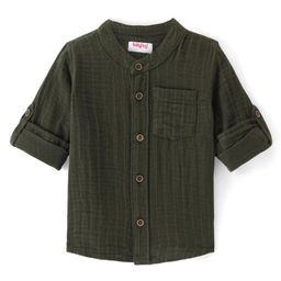 Babyhug Cotton Woven Full Sleeves Mandarin Collar Solid Colour Shirt - Olive Green-picture-17